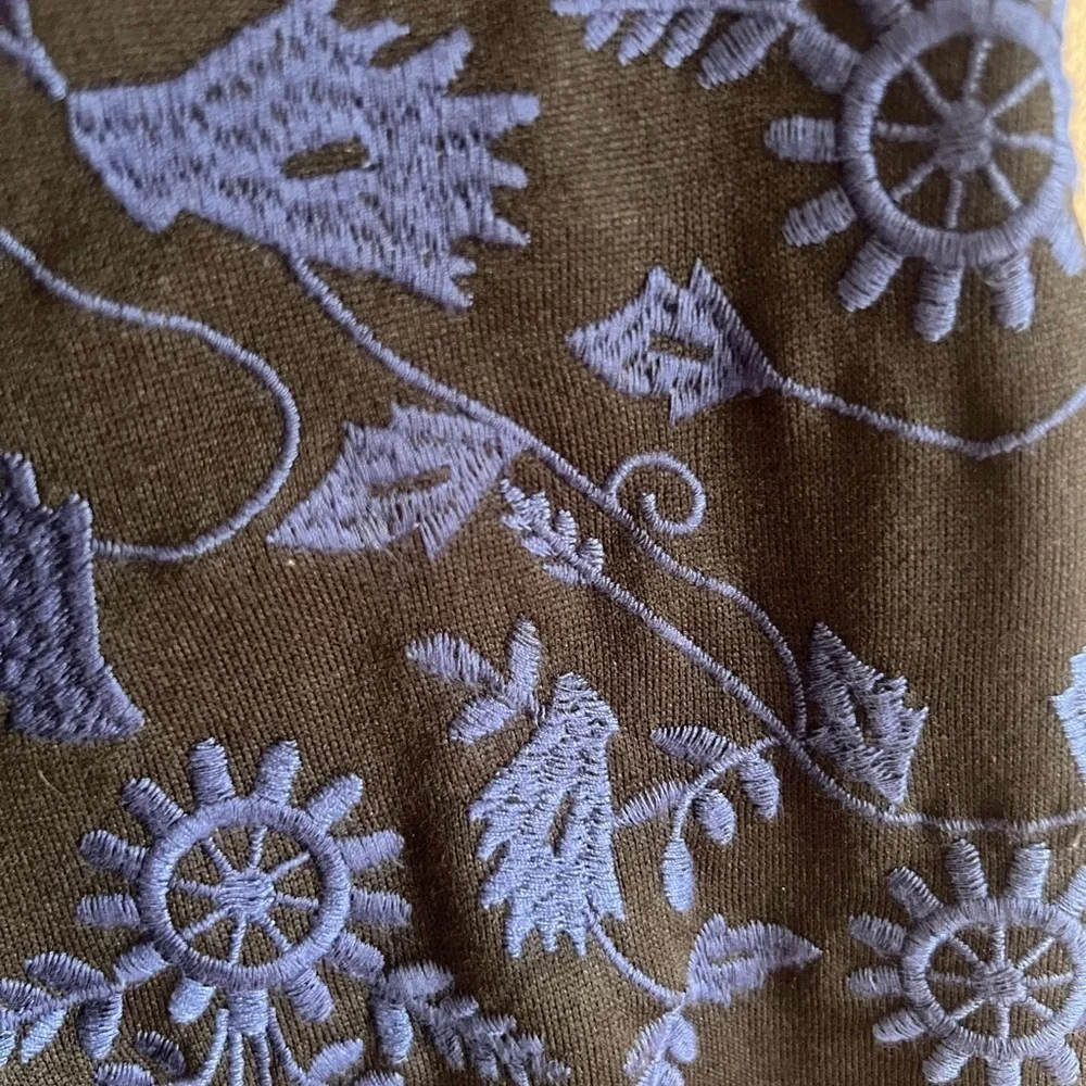 Black Sweater with Blue Embroidered Flowers, Size Large - Picture 3 of 4